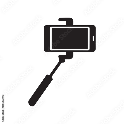 Black Silhouette of a Selfie Stick with Smartphone for Photography and Social Media