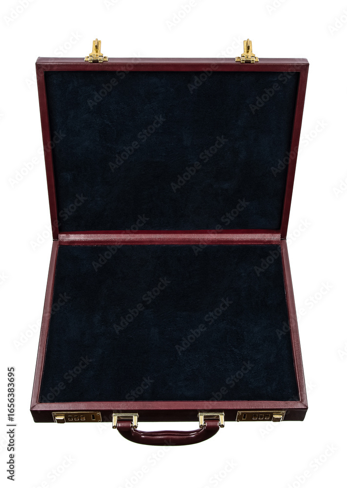 Fototapeta premium Open leather briefcase with gold locks