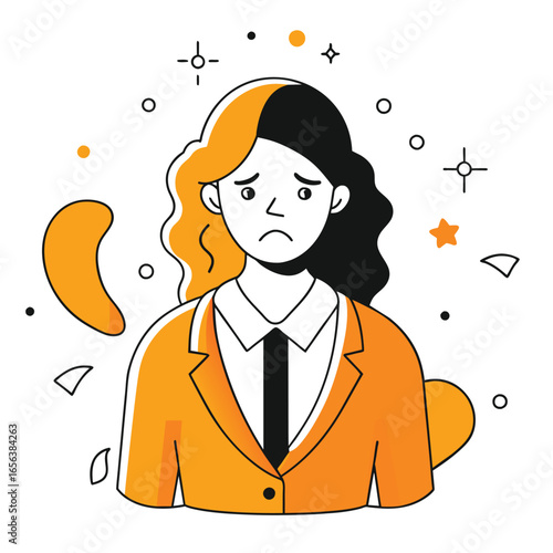 Sad Woman in Orange Jacket