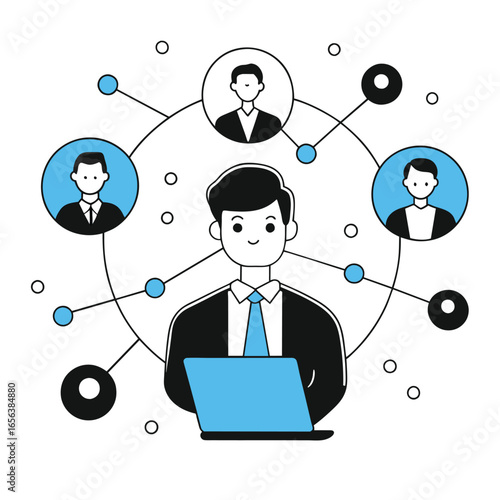  social networks business illustration of a man  