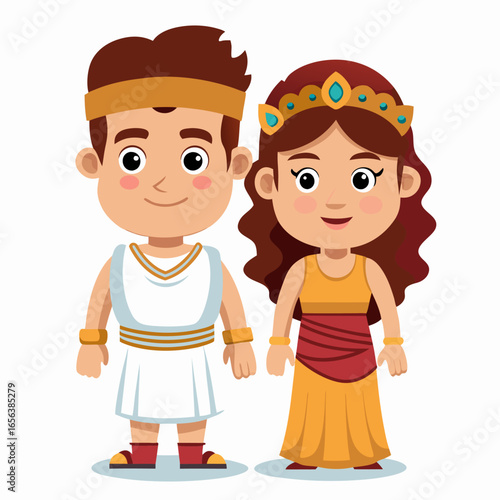 Adorable Cartoon Greek Gods and Goddesses.  A Colorful Illustration