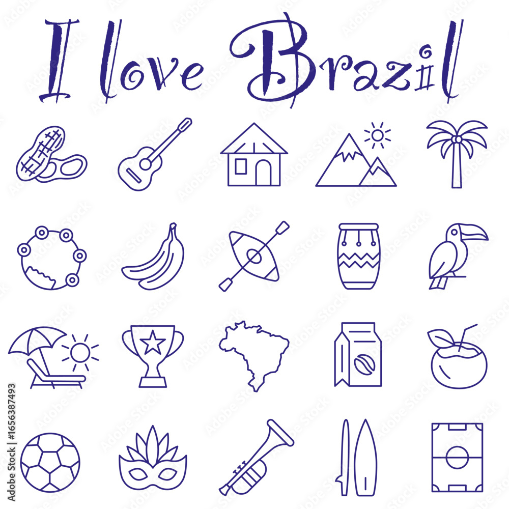 Fototapeta premium A set of icons depicting traditional and cultural symbols of Brazil.