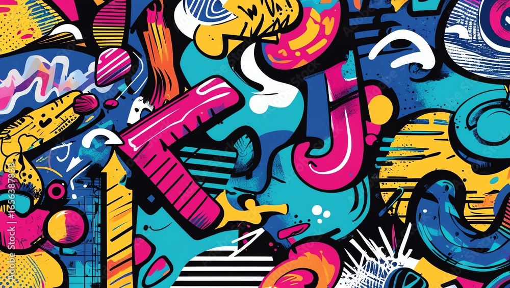 Fototapeta premium Vibrant Abstract Graffiti Art: A Symphony of Color and Form