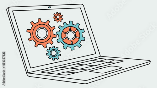 Laptop with Gears Technology and Settings Concept.