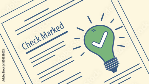 Check Marked Document with Green Lightbulb Idea.