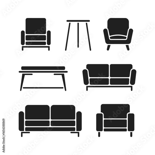 Collection of modern furniture silhouettes for interior design concepts
