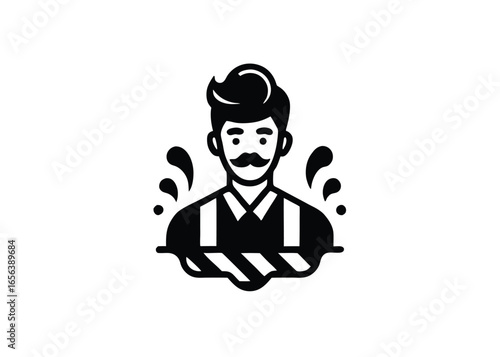 Vector art of black and icon of a stylish man with mustache and suspenders