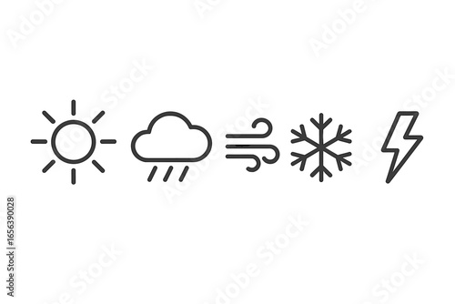 Weather Icons: Sun, Rain, Wind, Snow, Lightning