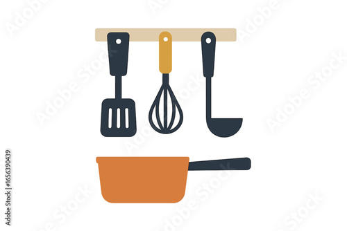 Kitchen Utensils and Cooking Pan with Warm Glow