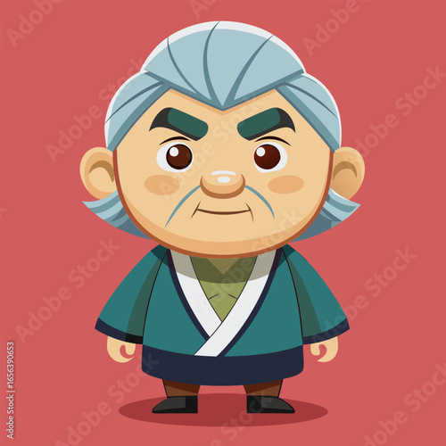 Cartoon illustration of a wise old Asian man