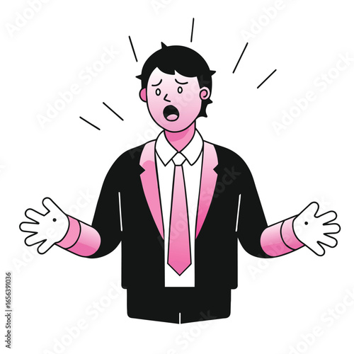 fearful business illustration of a man