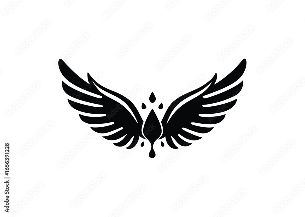Obraz premium Vector art of black stylized wings with teardrop shape in the center
