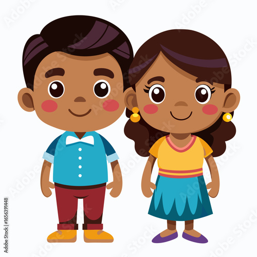 Adorable Cartoon Illustration of a Cute African Boy and Girl