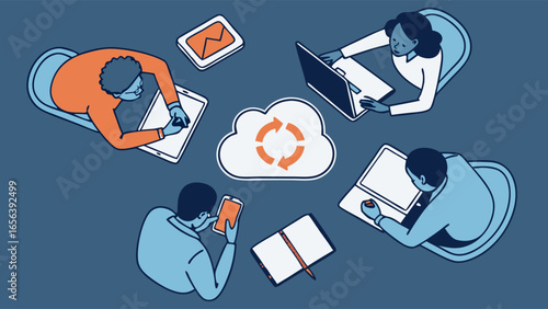 Collaborative Teamwork Diverse Professionals Sharing Data via Cloud Computing.