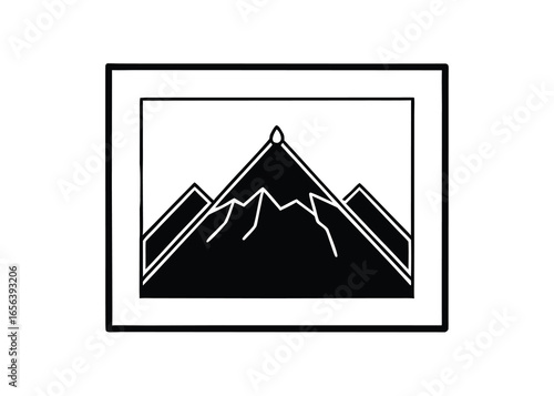 Vector art of framed image of a mountain peak with snow, symbolizing natures grandeur