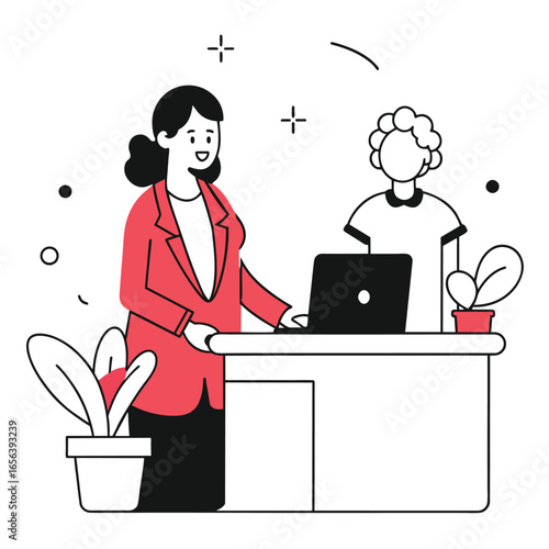 checking in business illustration of a woman  