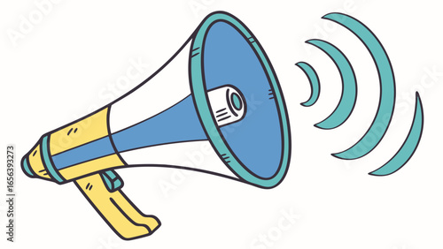 Colorful Cartoon Megaphone with Sound Waves.