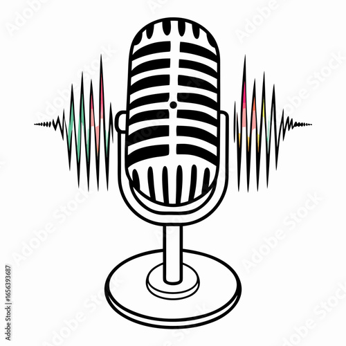 black microphone with colorful sound waves clip art preview