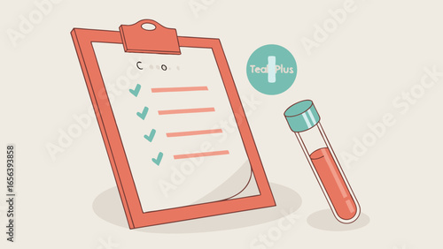 Medical Test Checklist with Blood Sample Tube.
