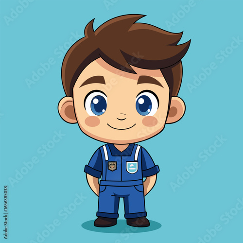 Adorable Cartoon Boy Mechanic. Vector Illustration