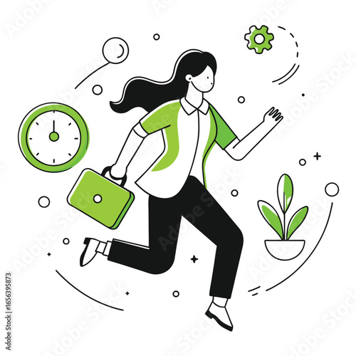  running late business illustration of a woman 
