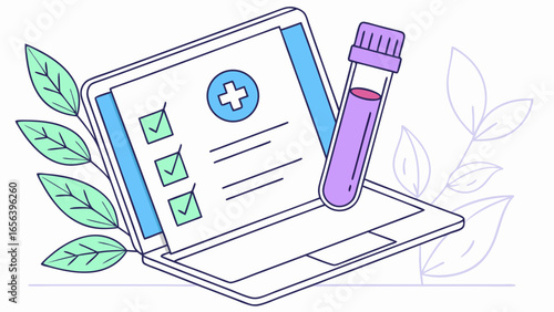 Online Medical Test Results with Checklist and Sample Tube.
