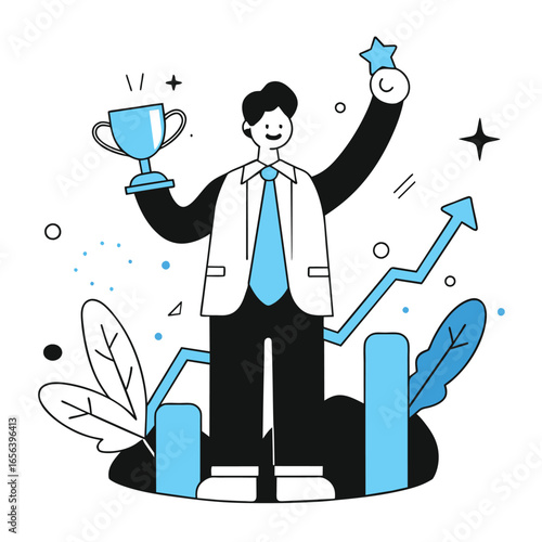 achievement business illustration of a man