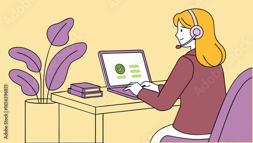 Customer service agent working on laptop.