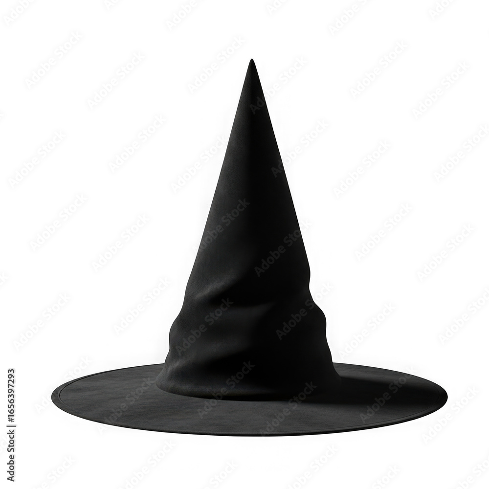 Fototapeta premium A classic black witch hat, pointy and traditional, isolated on transparent background, perfect for halloween costumes and magical themes