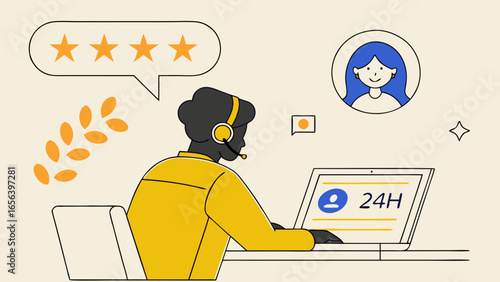 Customer Service Representative with Headset and Laptop 1.
