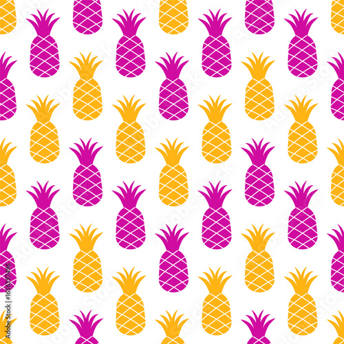 Seamless summer tropical pineapple pattern on white background