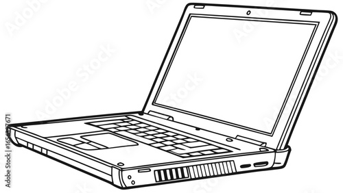 Open Laptop Computer Illustration with Keyboard and Screen.