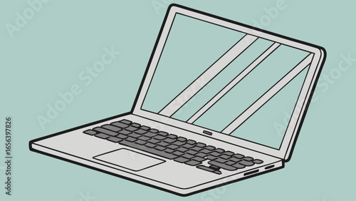 Outlined Silver Laptop Computer Illustration.