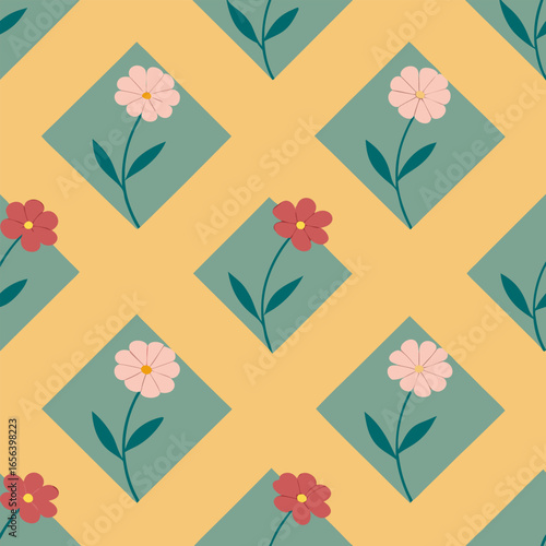 Wallpaper Mural Charming seamless pattern featuring delicate wildflowers arranged in a diamond mesh design Torontodigital.ca