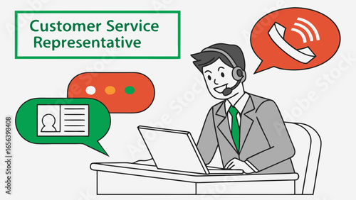 Customer Service Representative Working on Computer.