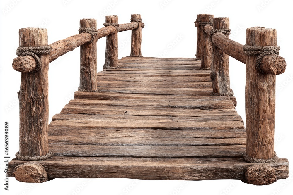 Obraz premium Wooden bridge, weathered planks, rustic style