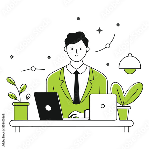 workspace business illustration of a man 