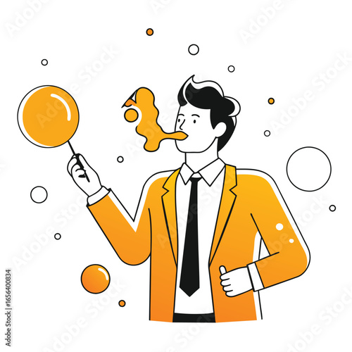  blowing bubbles business illustration of a man