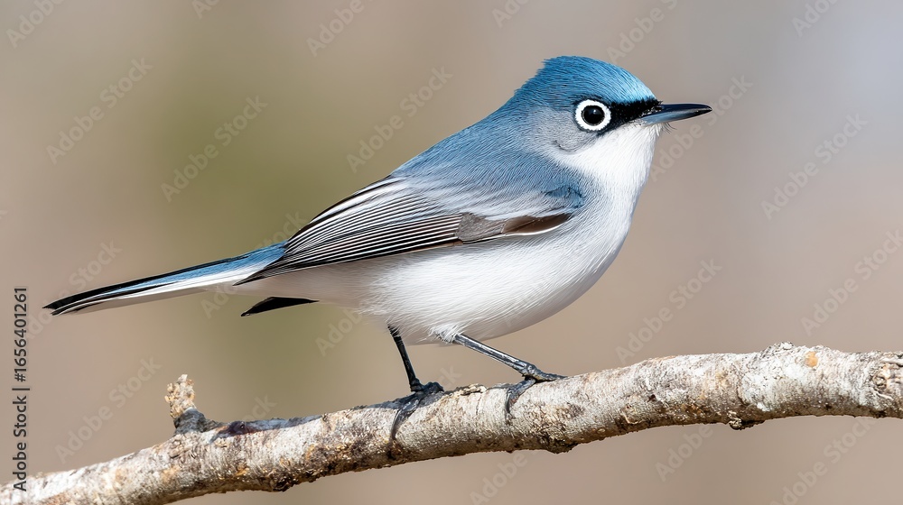 Naklejka premium A close-up image of a blue and white bird perched on a branch, showcasing vibrant feathers and detailed features, Ideal for nature blogs, wildlife publications, or educational content about birds,