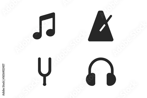 Music icons: note, tuning fork, metronome, headphones