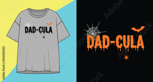 Funny halloween dadcula t shirt design with dripping blood font and spiderweb