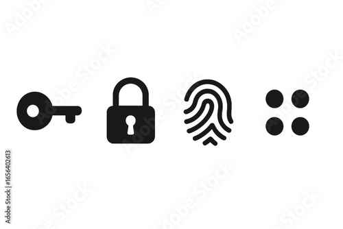 Security Icons: Key, Lock, Fingerprint, and Dots