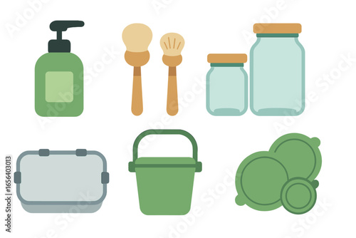Assorted containers and brushes with glowing effect