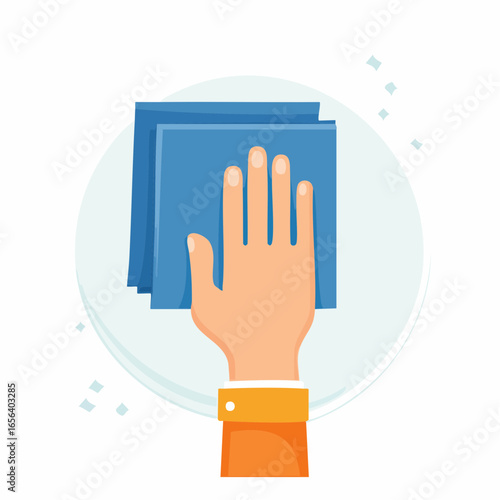 Hand Wiping With Blue Cloth Illustration