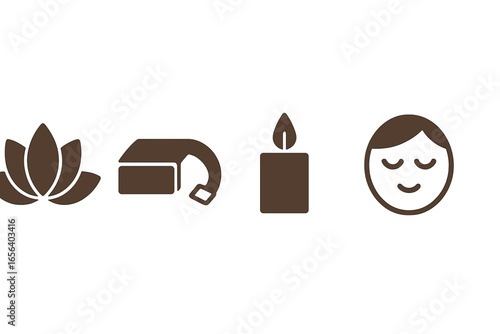 Spa and Wellness Icons: Lotus, Massage, Candle, Face