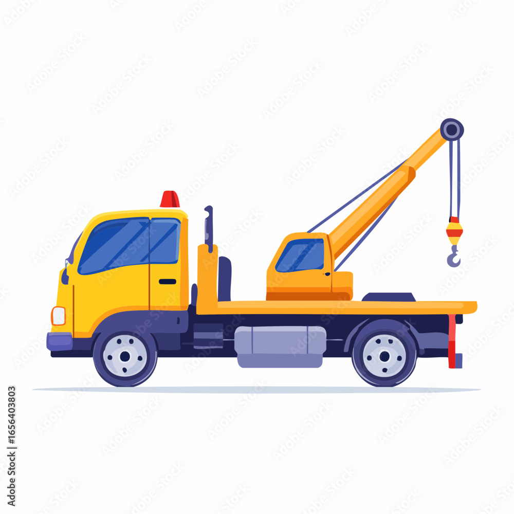 Naklejka premium Yellow Crane Tow Truck Side View Illustration