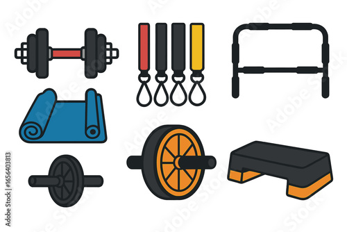 Fitness Equipment Icons Set