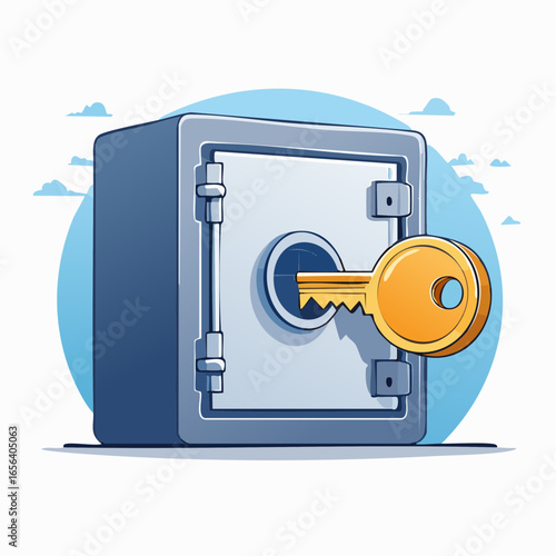 Digital Illustration Of A Safe With Key