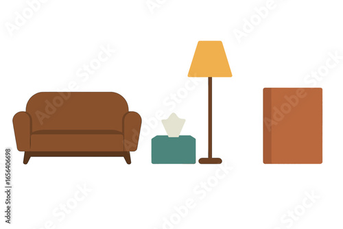 Cozy living room with sofa and lamp