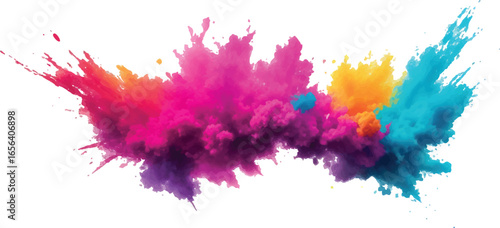 Vibrant colorful powder explosion isolated on white background isolated on transparent background